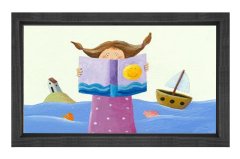 Masal Okuyan Kız Tablosu Siyah Ahşap Çerçeve - 100x200