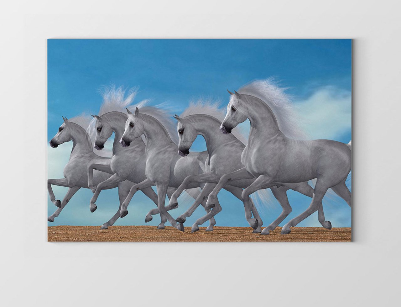 Beyaz Atlar Tablosu Tablosu Çerçevesiz - 50x70