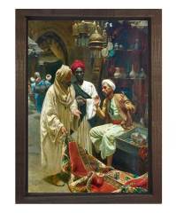 Osmanlı Dönemi Pazar Tablosu Kahverengi Ahşap Çerçeve - 100x200