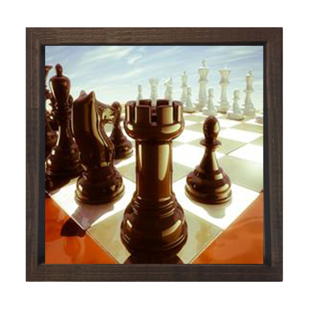 Satranç Tahtası Tablosu Kahverengi Ahşap Çerçeve - 40x40