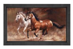 Koşan At Çifti Tablosu Siyah Ahşap Çerçeve - 100x200
