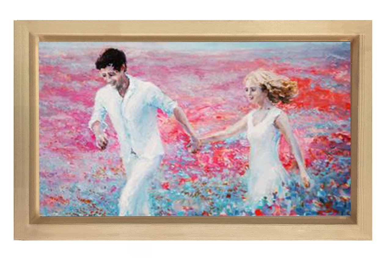 Aşıklar Manzarası Tablosu Naturel Ahşap Çerçeve - 70x100
