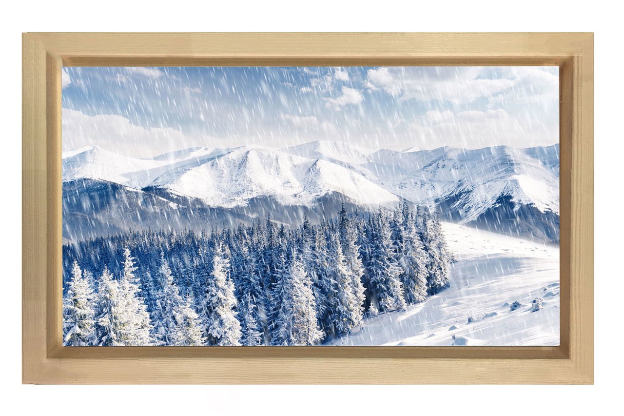 Karlı Dağ Manzarası Tablosu Naturel Ahşap Çerçeve - 100x200