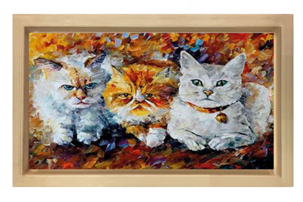 Kediler Yağlı Boya Tablosu Naturel Ahşap - 70x100