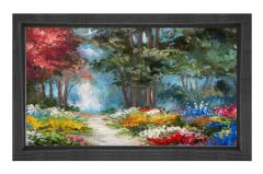 Çiçekli Orman Yolu Manzara Tablosu Siyah Ahşap - 50x70