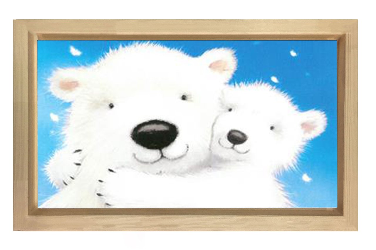 Mutlu Kutup Ayıları  Tablosu Naturel Ahşap Çerçeve - 45x30