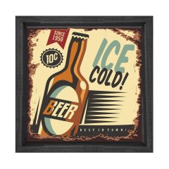 Soğuk Bira Reklam Afişi Tablosu Siyah Ahşap Çerçeve - 40x40