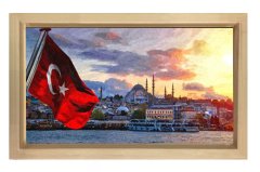 Bayrak ve Süleymaniye Camii Tablosu Naturel Ahşap Çerçeve - 40x60