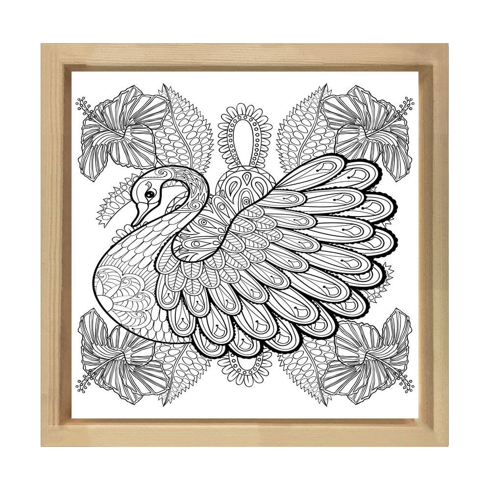Kuğu Boyama Tablo Tablosu Naturel Ahşap Çerçeve - 80x80