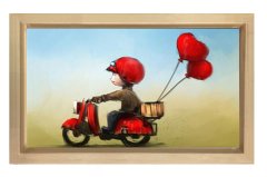 Kalp Motorcu Tablosu Naturel Ahşap Çerçeve - 50x70