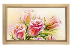 Pembe Gül Çiçekleri Tablosu Naturel Ahşap Çerçeve - 70x100