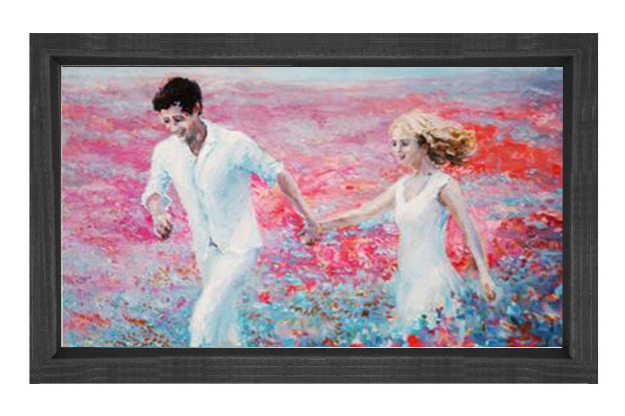 Aşıklar Manzarası Tablosu Siyah Ahşap Çerçeve - 50x70