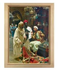 Osmanlı Dönemi Pazar Tablosu Naturel Ahşap Çerçeve - 100x150
