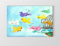 Şarkı Söyleyen Sevimli Kuşlar Tablosu Çerçevesiz - 50x70