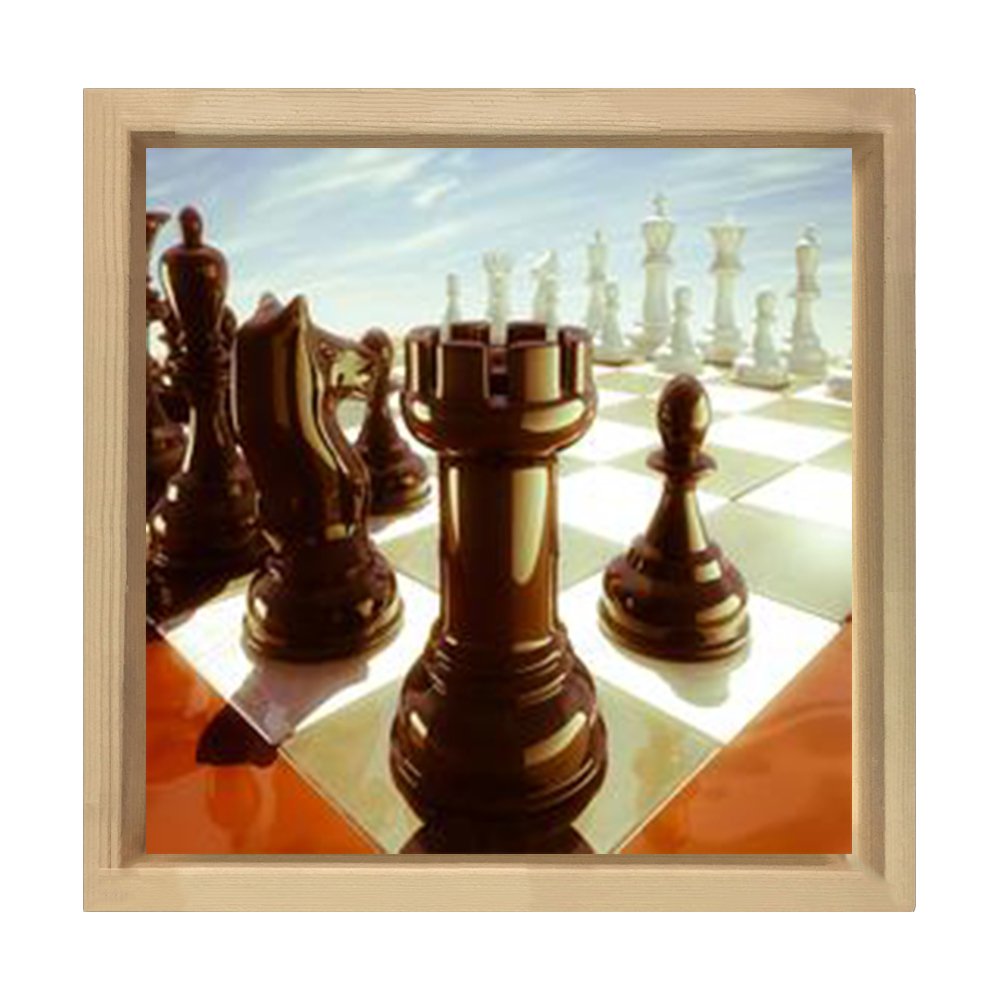Satranç Tahtası Tablosu Naturel Ahşap Çerçeve - 40x40