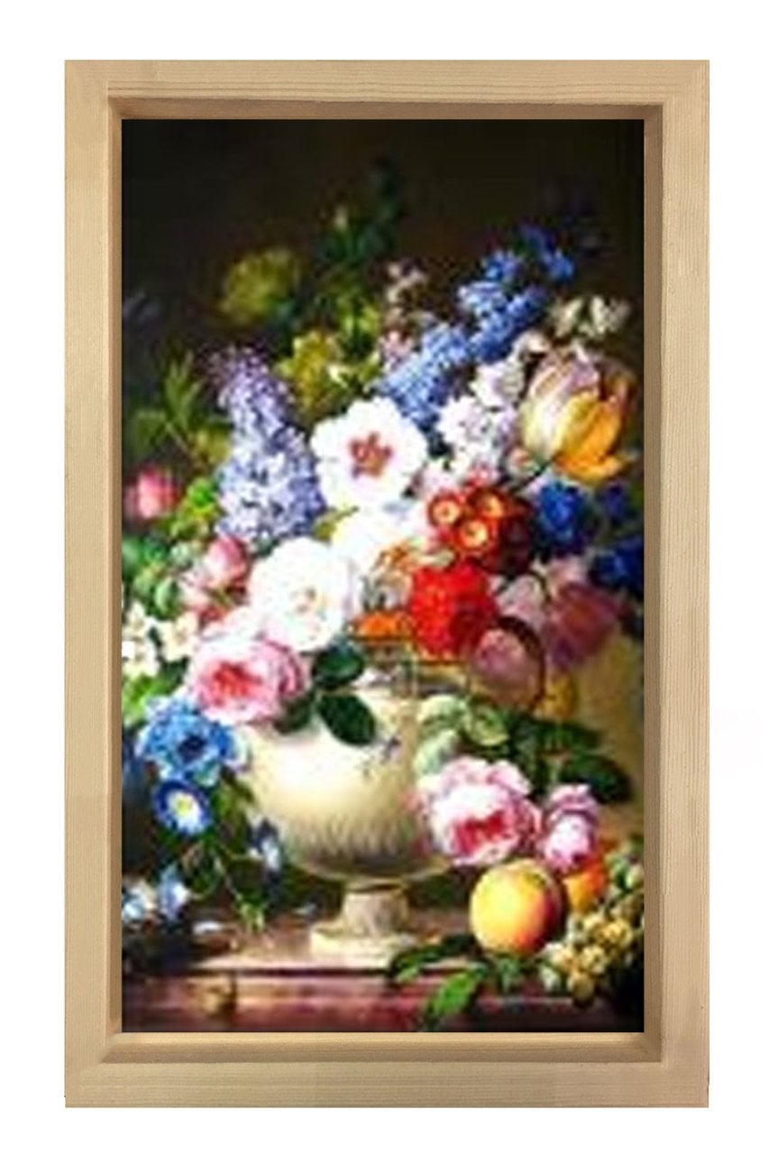 Vazoda Çiçek Natürmort Tablosu Naturel Ahşap - 100x200