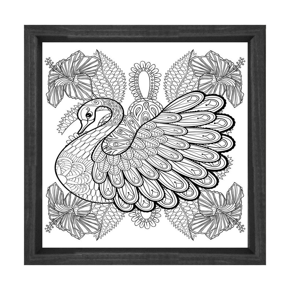 Kuğu Boyama Tablo Tablosu Siyah Ahşap Çerçeve - 50x50