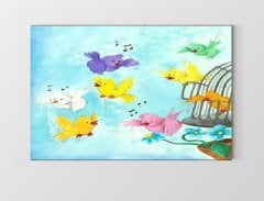 Şarkı Söyleyen Sevimli Kuşlar Tablosu Çerçevesiz - 70x100