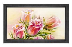 Pembe Gül Çiçekleri Tablosu Siyah Ahşap Çerçeve - 45x30