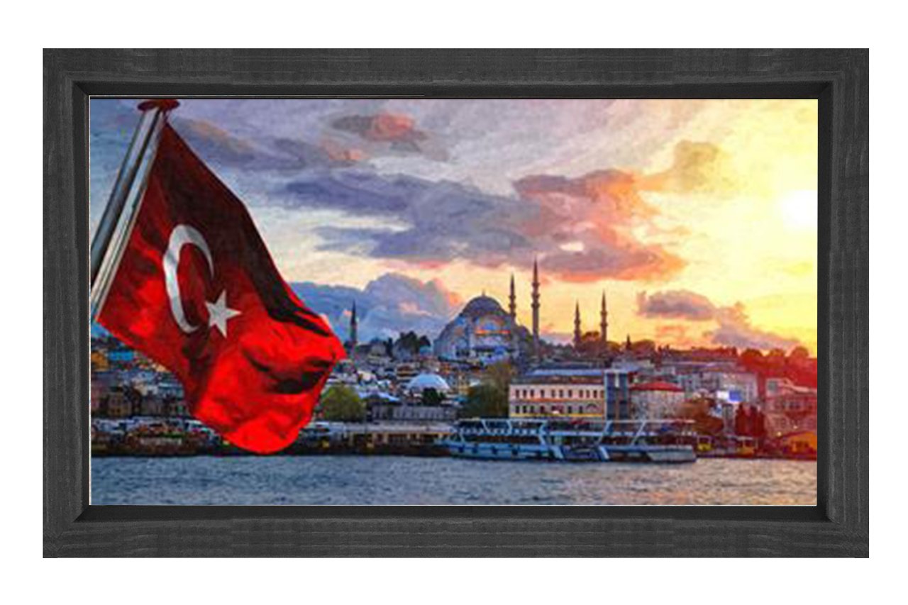 Bayrak ve Süleymaniye Camii Tablosu Siyah Ahşap Çerçeve - 100x200