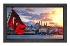 Bayrak ve Süleymaniye Camii Tablosu Siyah Ahşap Çerçeve - 100x200