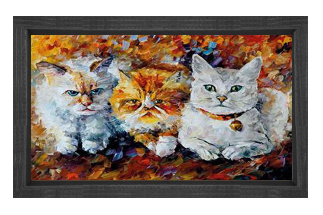Kediler Yağlı Boya Tablosu Siyah Ahşap - 70x100