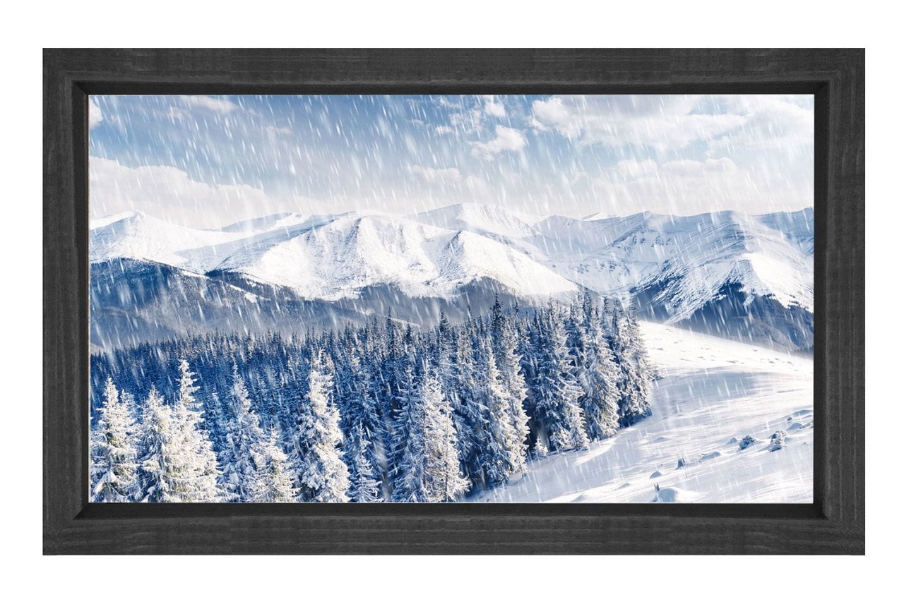 Karlı Dağ Manzarası Tablosu Siyah Ahşap Çerçeve - 45x30