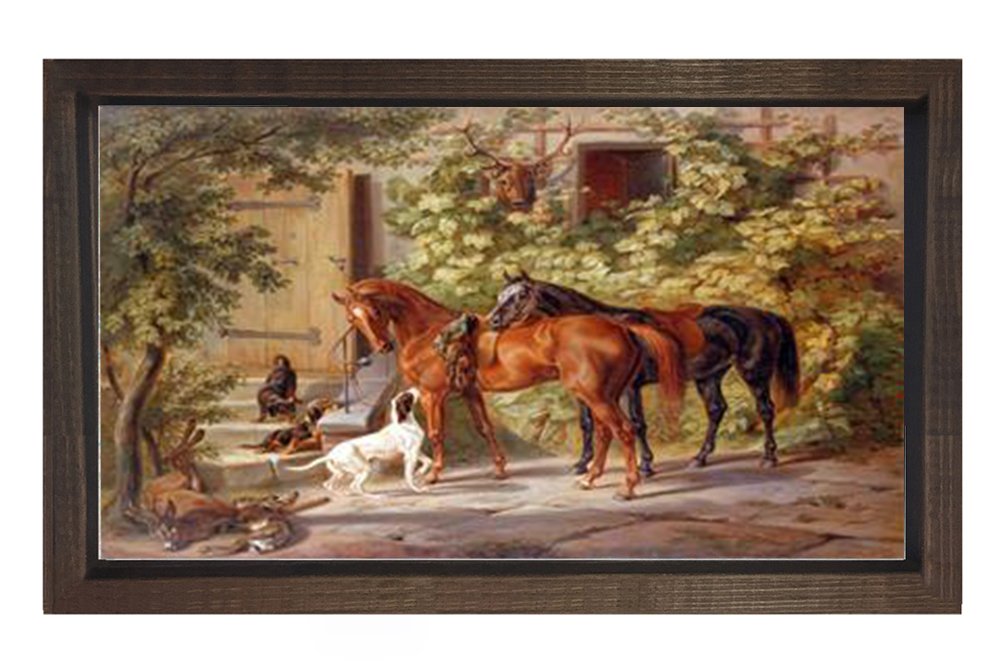 Yağlı Boya Atlar Reprödiksiyon Tablosu Kahverengi Ahşap Çerçeve - 50x90