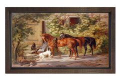 Yağlı Boya Atlar Reprödiksiyon Tablosu Kahverengi Ahşap Çerçeve - 50x90
