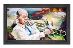 Müzisyen Tablosu Siyah Ahşap Çerçeve - 45x30