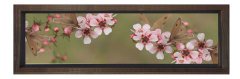 Pembe Çiçekli Asma Tablosu Kahverengi Ahşap Çerçeve - 180x60