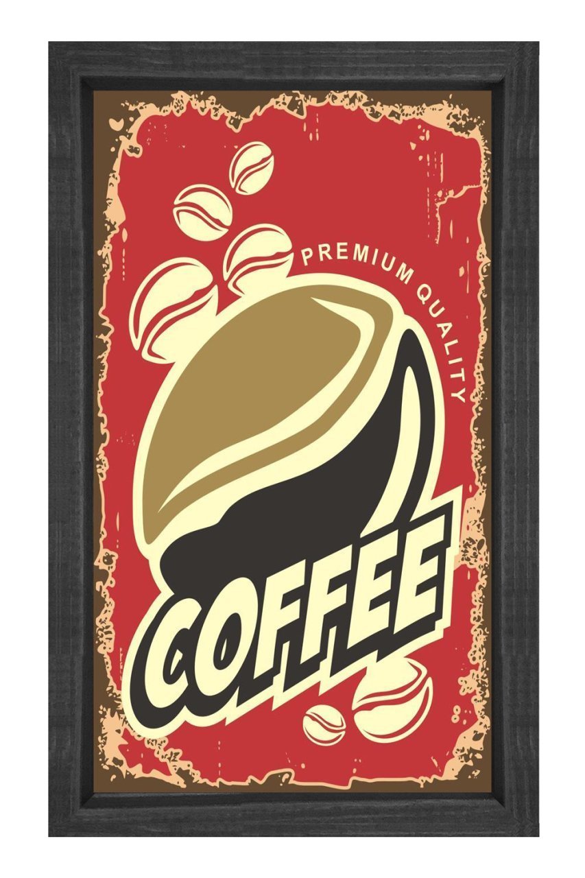 Kahve Coffee Vintege Afişi Tablosu Siyah Ahşap Çerçeve - 45x30