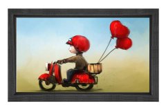 Kalp Motorcu Tablosu Siyah Ahşap Çerçeve - 50x90