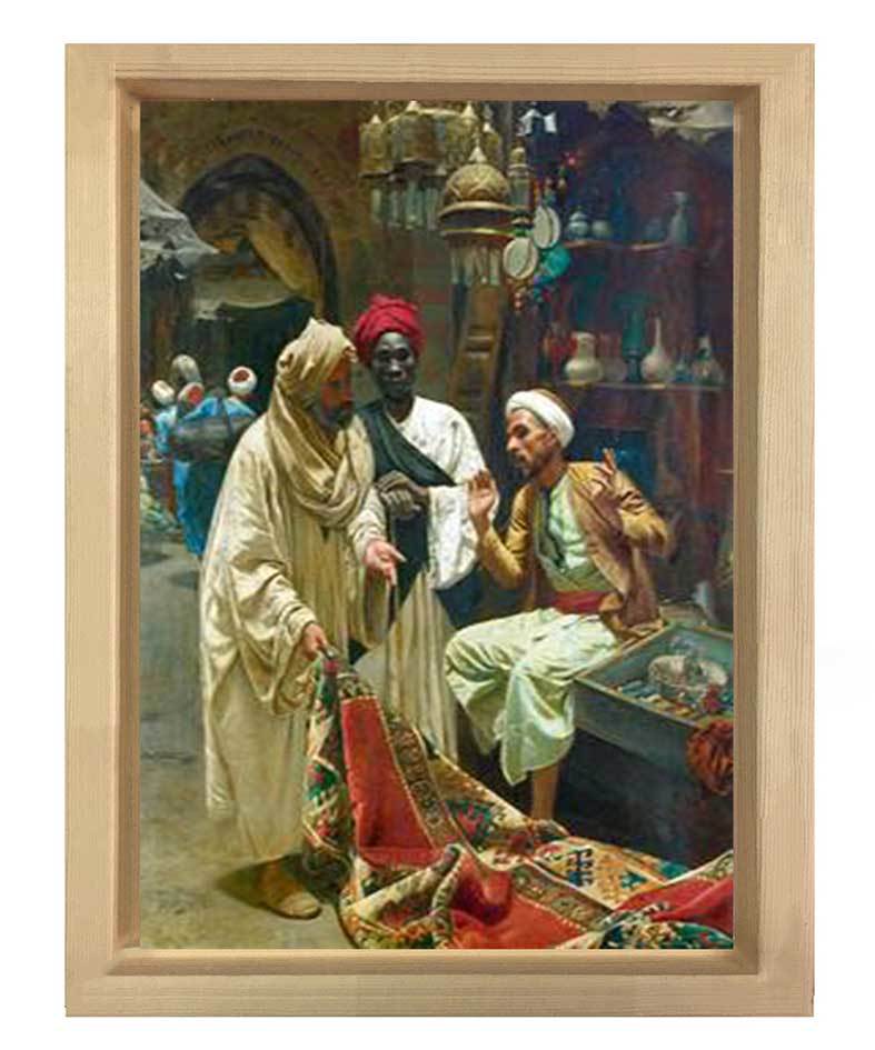 Osmanlı Dönemi Pazar Tablosu Naturel Ahşap Çerçeve - 70x100