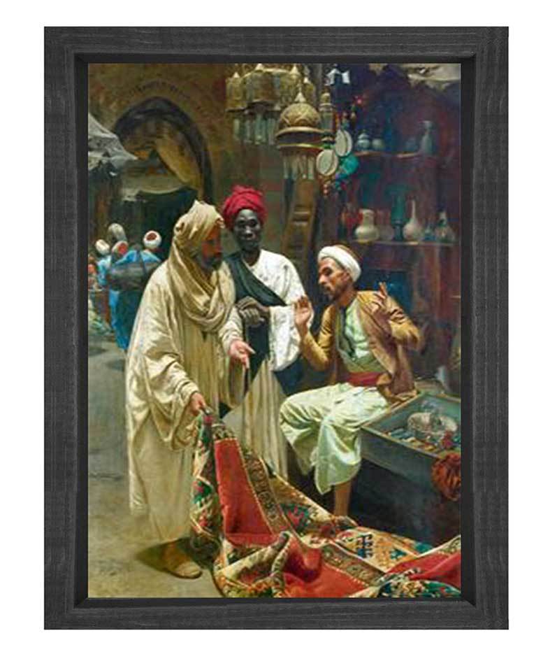 Osmanlı Dönemi Pazar Tablosu Siyah Ahşap Çerçeve - 100x200