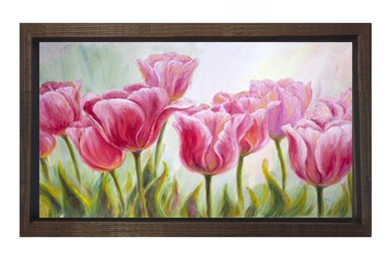 Pembe Gül Çiçekleri Tablosu Kahverengi Ahşap - 100x200
