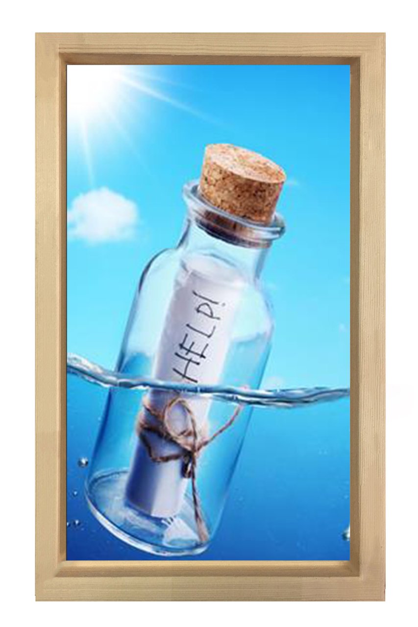 Help Şişesi Tablosu Naturel Ahşap Çerçeve - 45x30