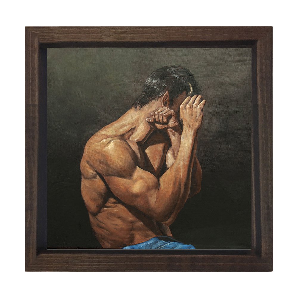 Dövüşcü Adam Tablosu Kahverengi Ahşap Çerçeve - 40x40