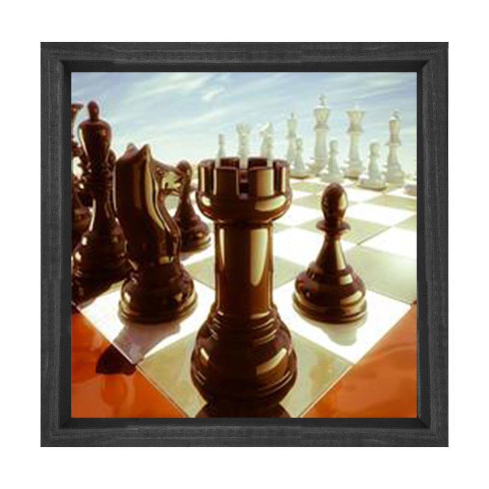 Satranç Tahtası Tablosu Siyah Ahşap Çerçeve - 40x40