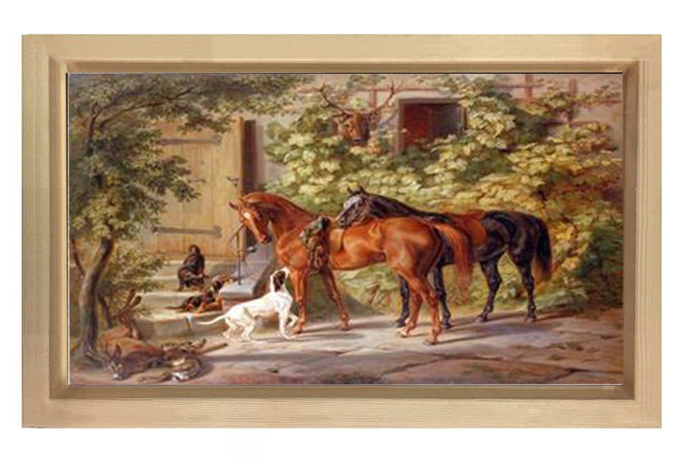 Yağlı Boya Atlar Reprödiksiyon Tablosu Naturel Ahşap Çerçeve - 45x30