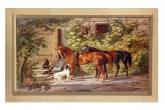 Yağlı Boya Atlar Reprödiksiyon Tablosu Naturel Ahşap Çerçeve - 45x30