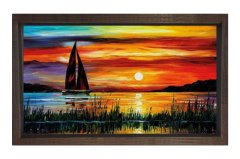 Yelkenli Gemi Yağlı Boya Tablosu Kahverengi Ahşap Çerçeve - 40x60