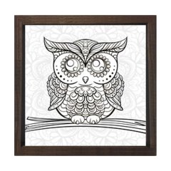 Baykuş Boyama Tablo Tablosu Kahverengi Ahşap Çerçeve - 50x50