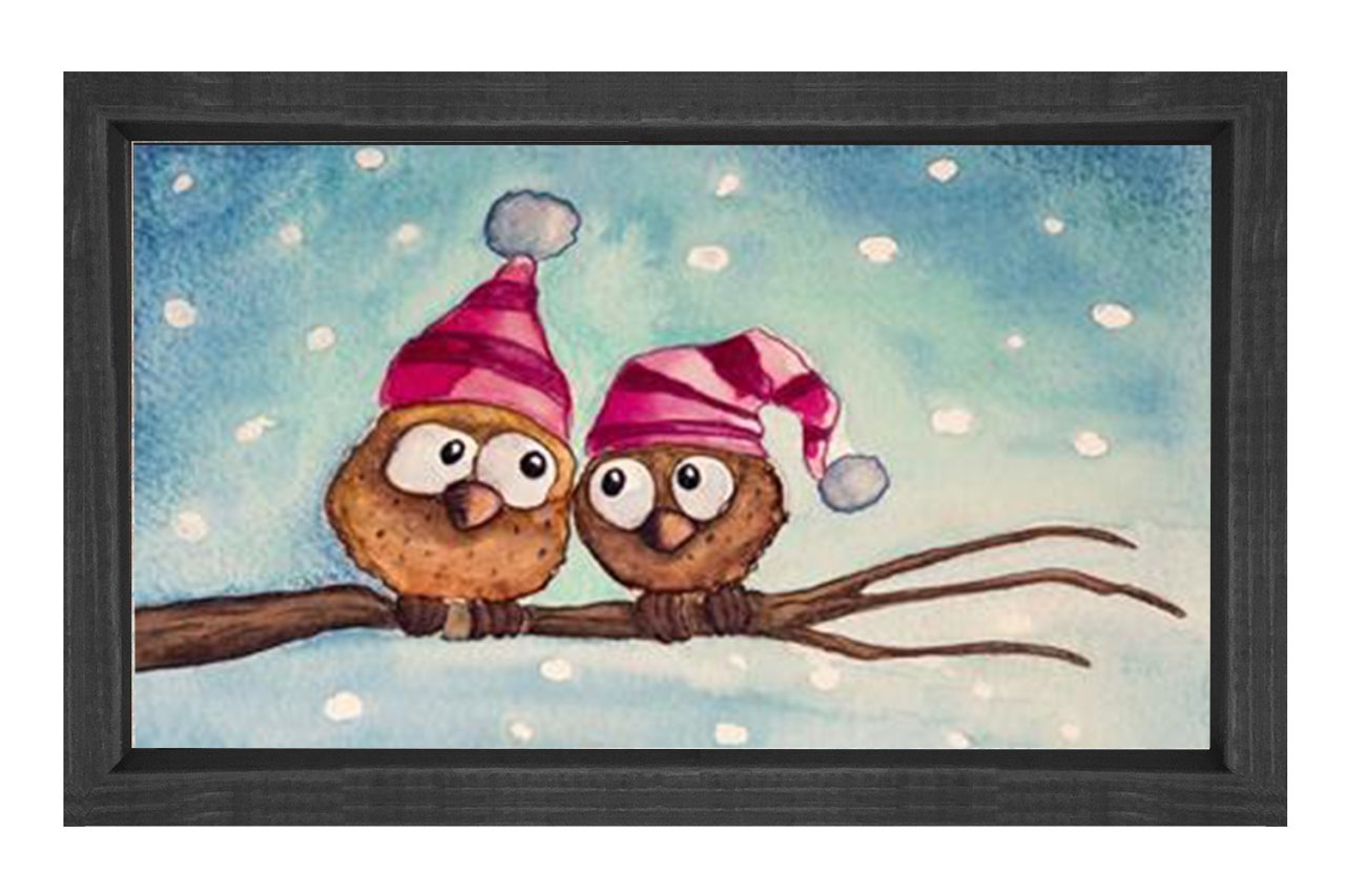 Sevimli Gece Kuşları Tablosu Siyah Ahşap Çerçeve - 40x60