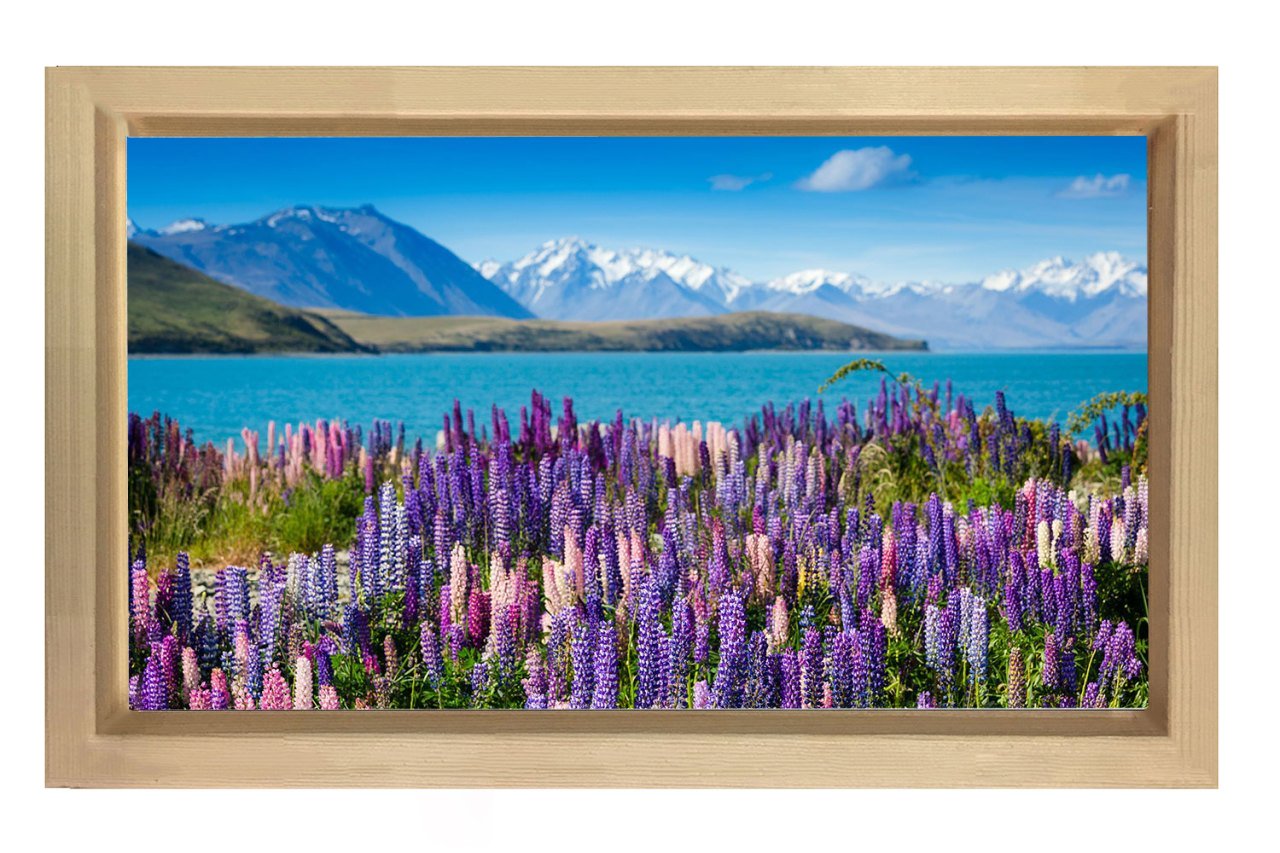 Deniz ve Çiçekler Tablosu Naturel Ahşap Çerçeve - 100x150