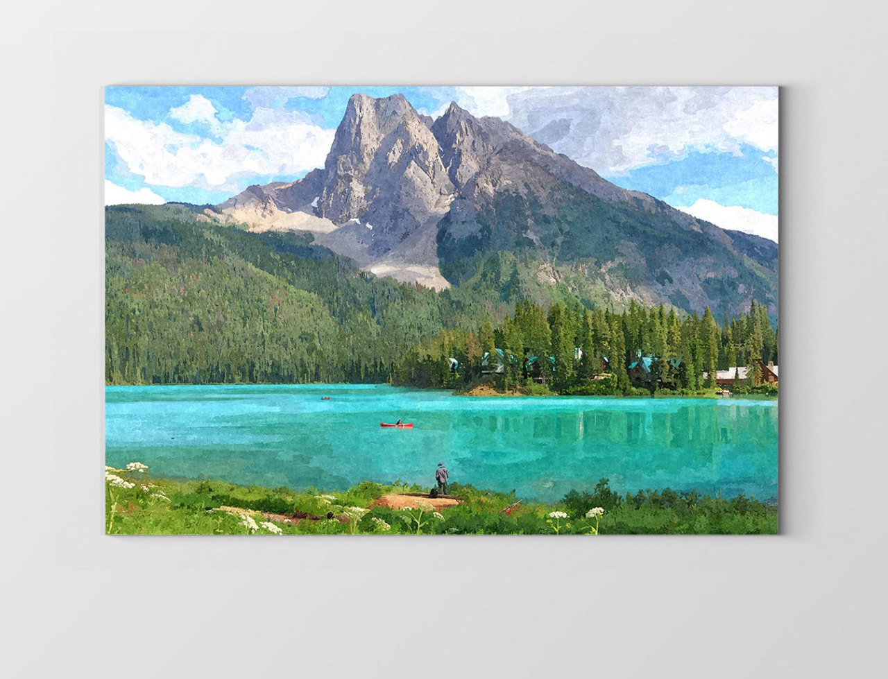 Göl ve Dağ Manzarası Tablosu Çerçevesiz - 45x30