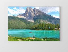 Göl ve Dağ Manzarası Tablosu Çerçevesiz - 45x30