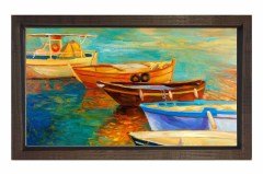 Kayıklar Yağlı Boya Reprödiksiyon Tablosu Kahverengi Ahşap Çerçeve - 100x150