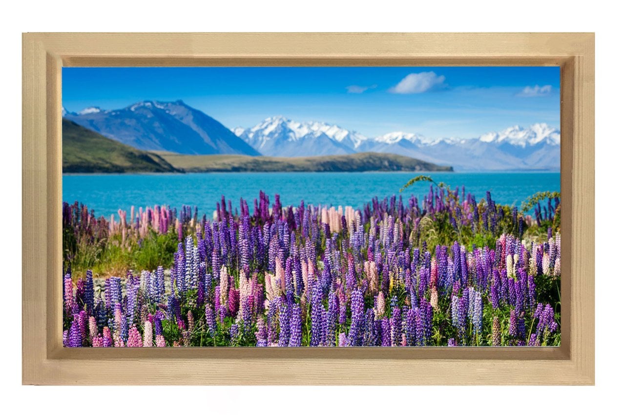 Deniz ve Çiçekler Tablosu Naturel Ahşap Çerçeve - 40x60