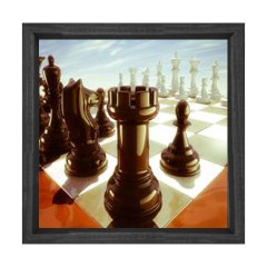 Satranç Tahtası Tablosu Siyah Ahşap Çerçeve - 90x90